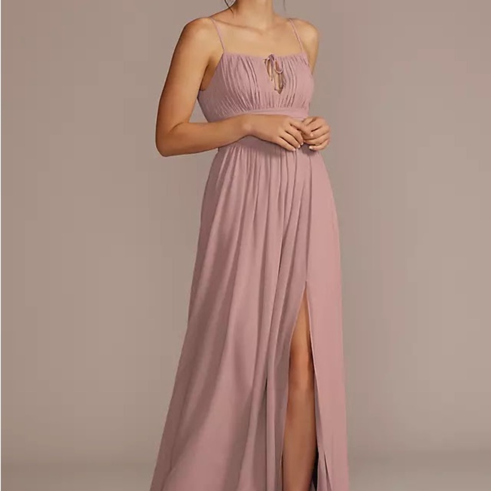 David's Bridal Pink Ruched Slit Gown